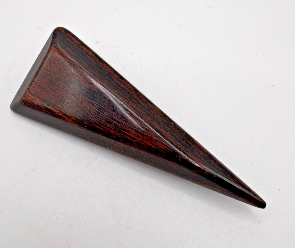 Wood Pin Brooch Triangle Brown Polished 3D Vintage MCM Mid Century Modern
